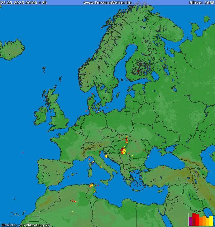 Carte de la foudre Europe 23/05/2025 (Animation)