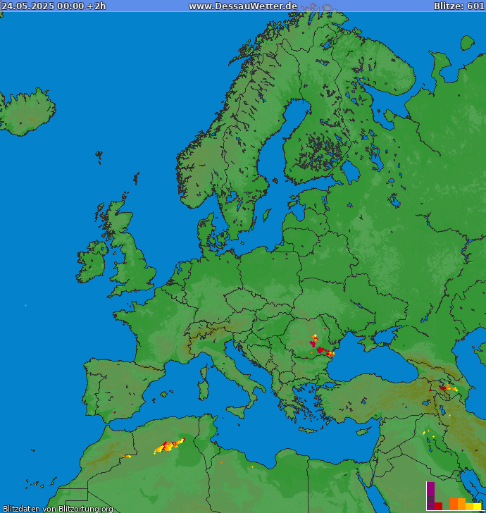 Lightning map Europe 2025-05-24 (Animation)