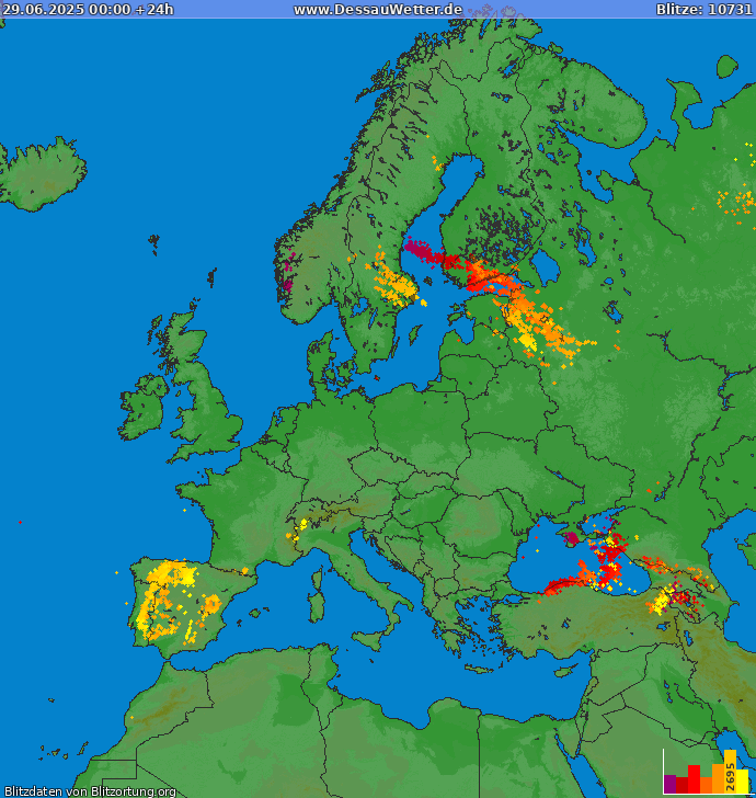 Lightning map Europe 2025-06-29