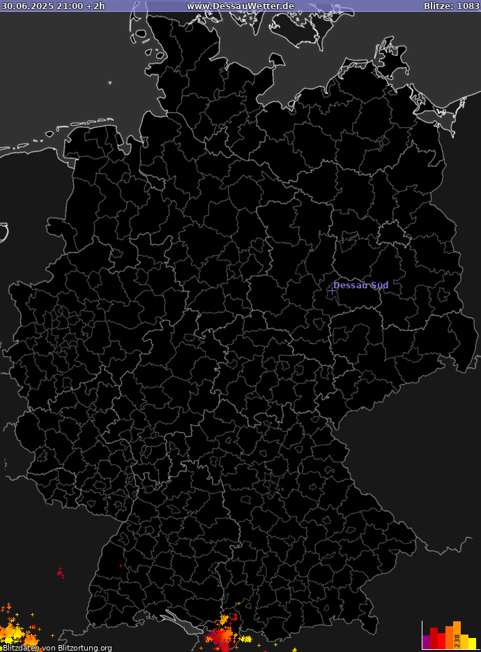 Lightning map Germany 2025-06-30 (Animation)