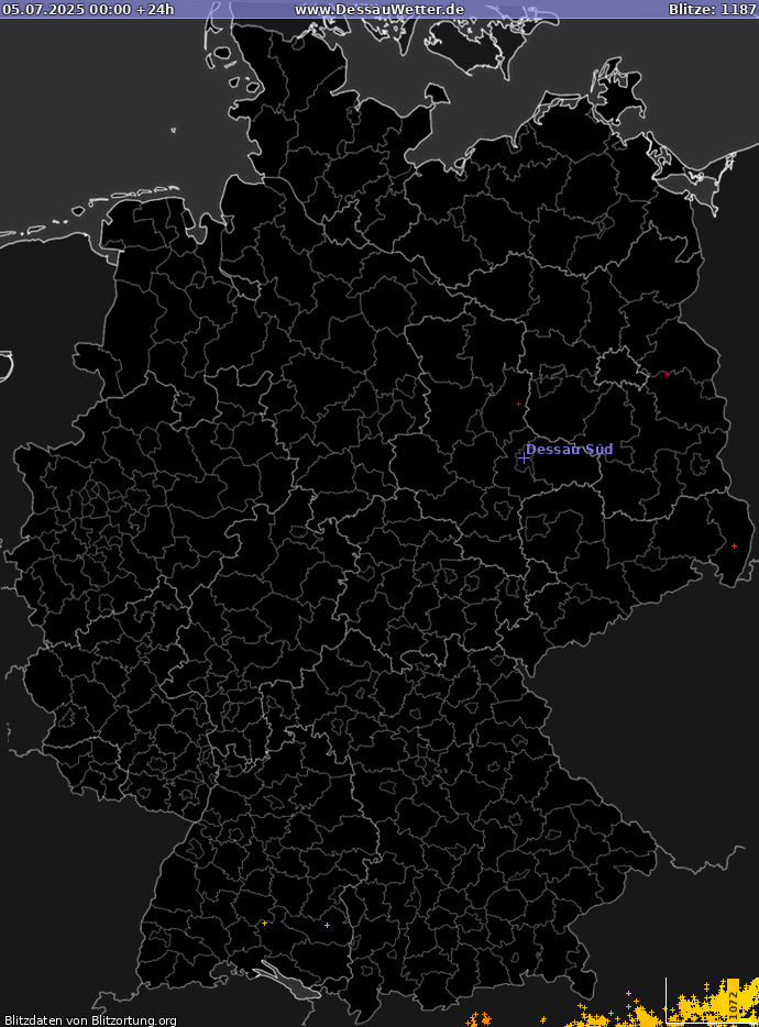Lightning map Germany 2025-07-05