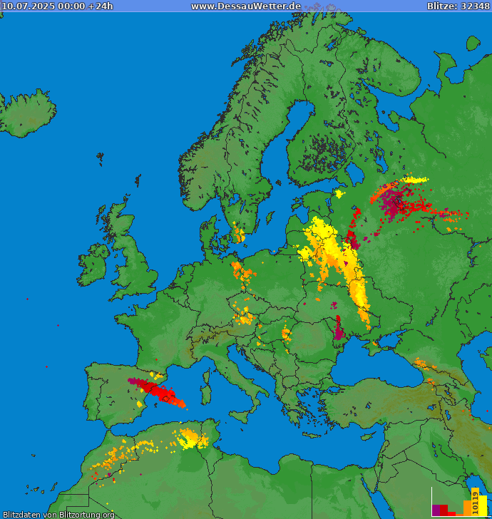 Carte de la foudre Europe 10/07/2025