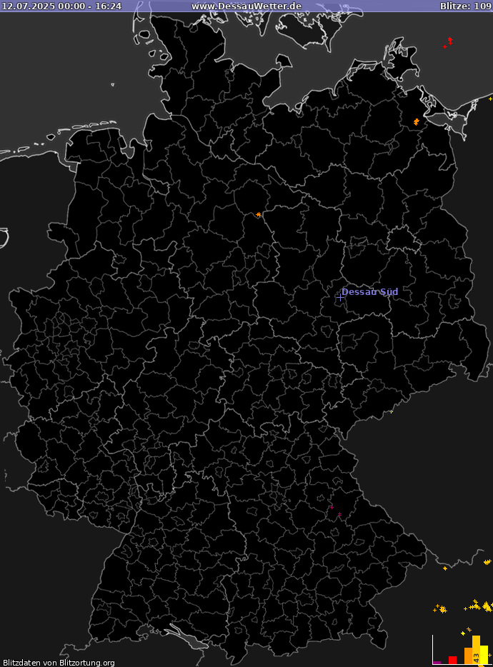 Mappa dei fulmini Germania 12.07.2025