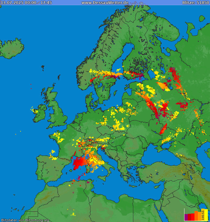 Blitzkarte Europa 13.07.2025