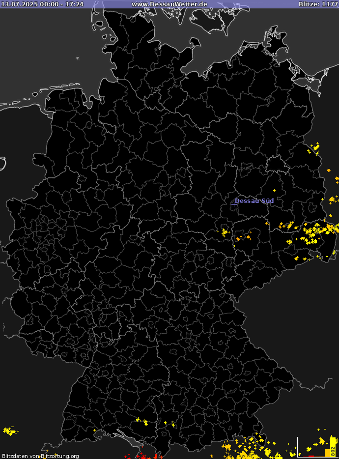 Lightning map Germany 2025-07-13