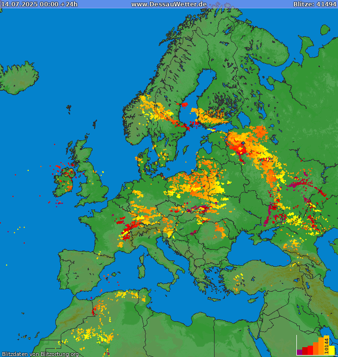 Blixtkarta Europa 2025-07-14