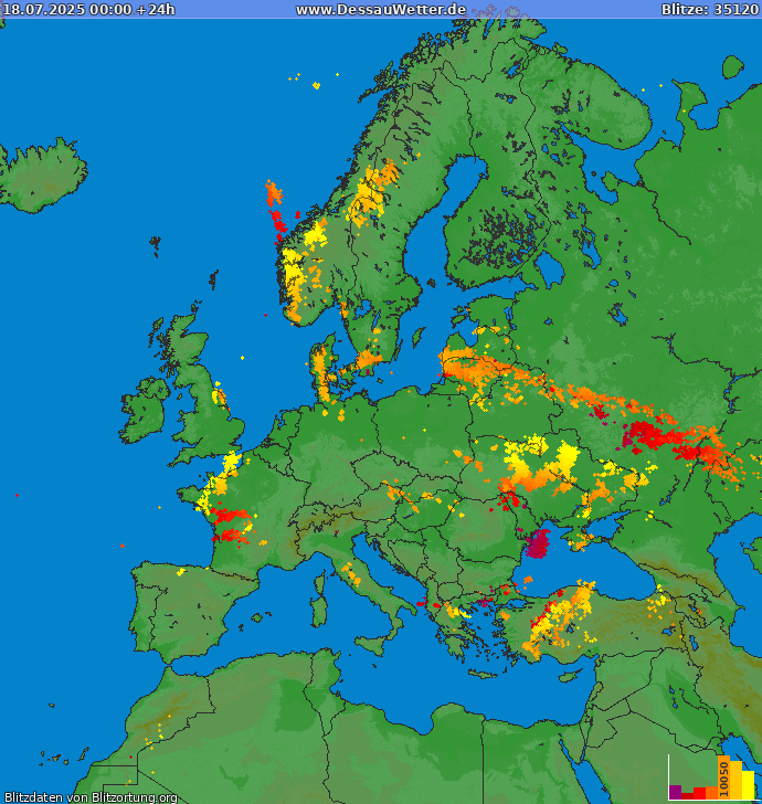 Blitzkarte Europa 18.07.2025