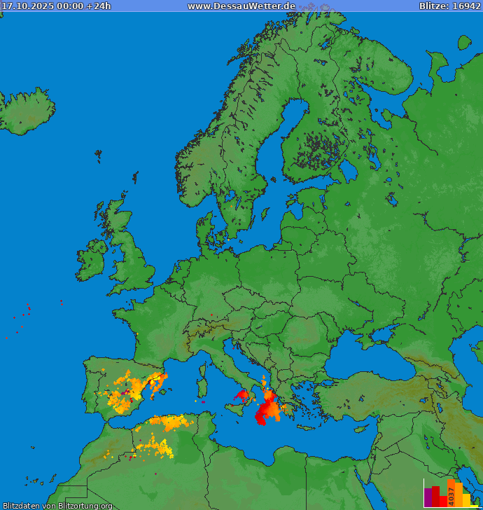Lightning map Europe 2025-10-17