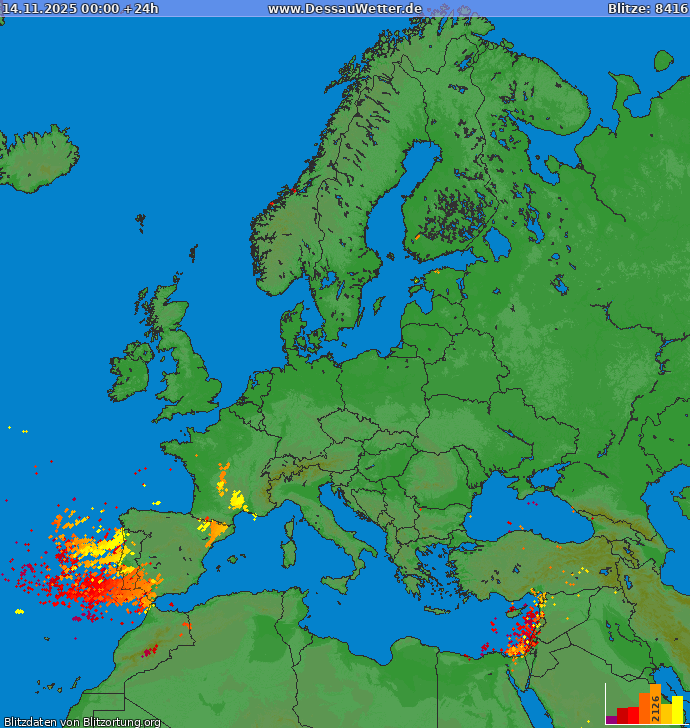 Lightning map Europe 2025-11-14