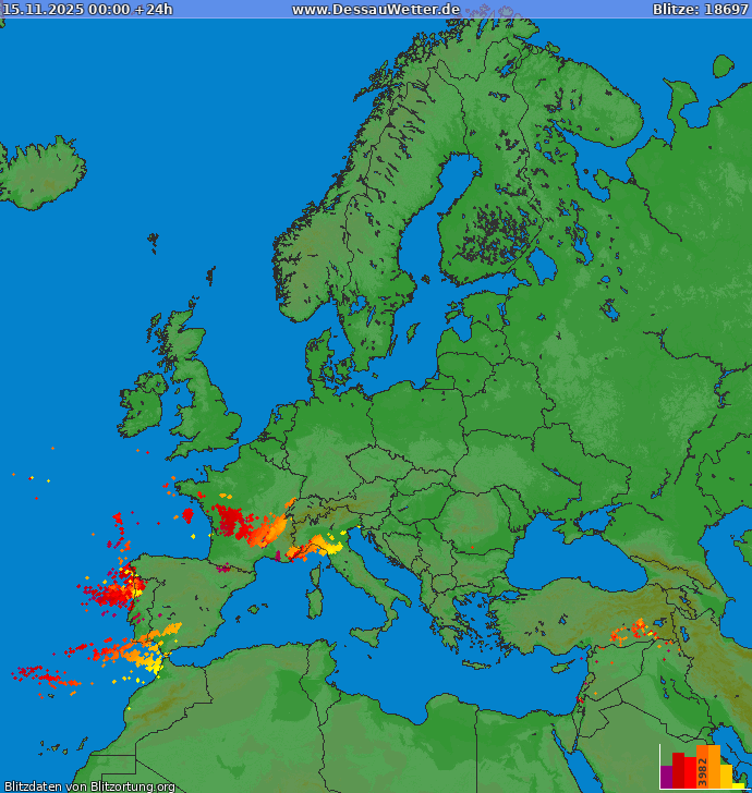 Lightning map Europe 2025-11-15