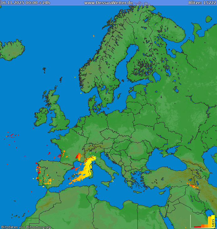 Lightning map Europe 2025-11-16