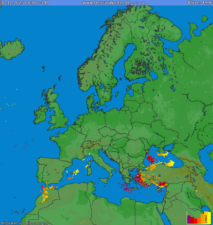 Carte de la foudre Europe 30/11/2025