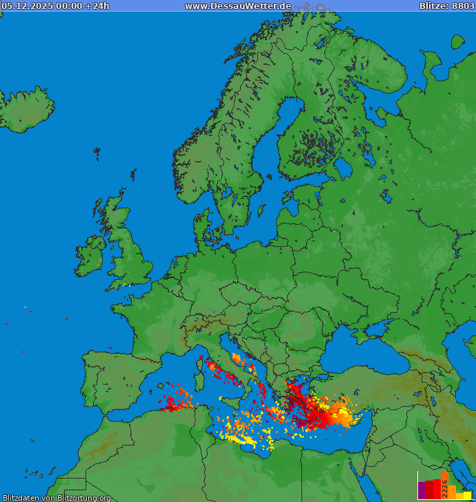 Carte de la foudre Europe 05/12/2025