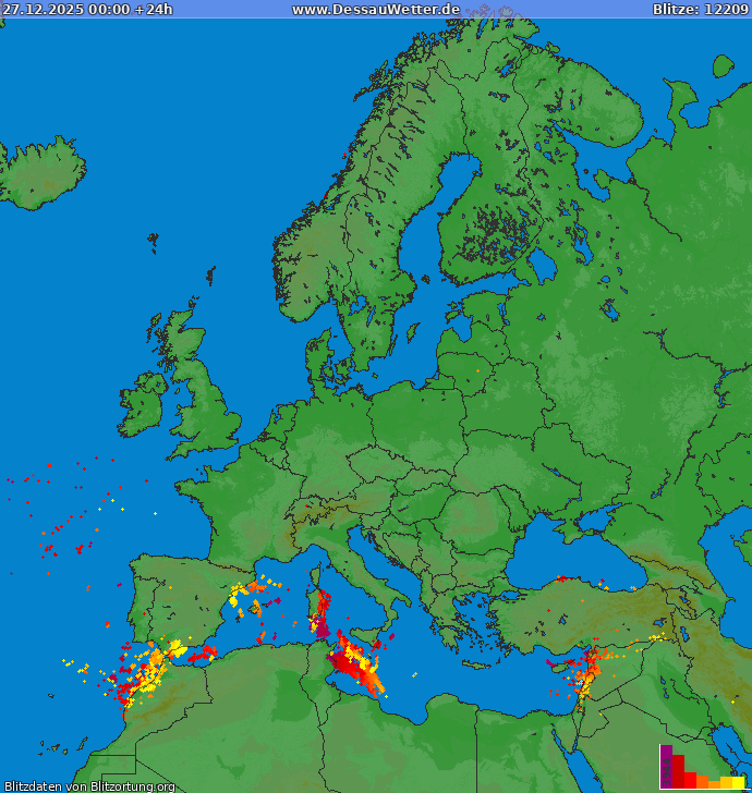 Zibens karte Europa 2025.12.27