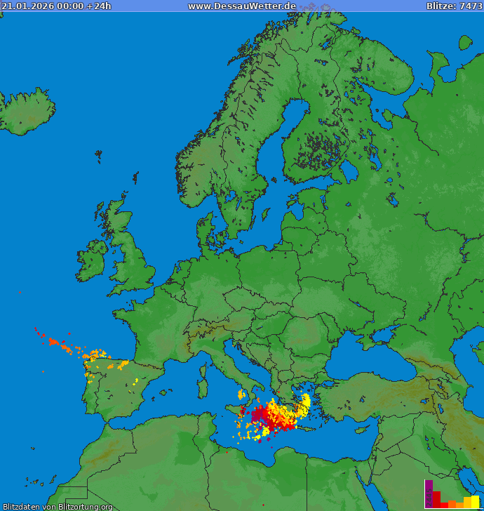 Mappa dei fulmini Europa 21.01.2026
