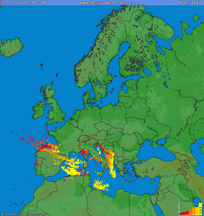Carte de la foudre Europe 25/01/2026