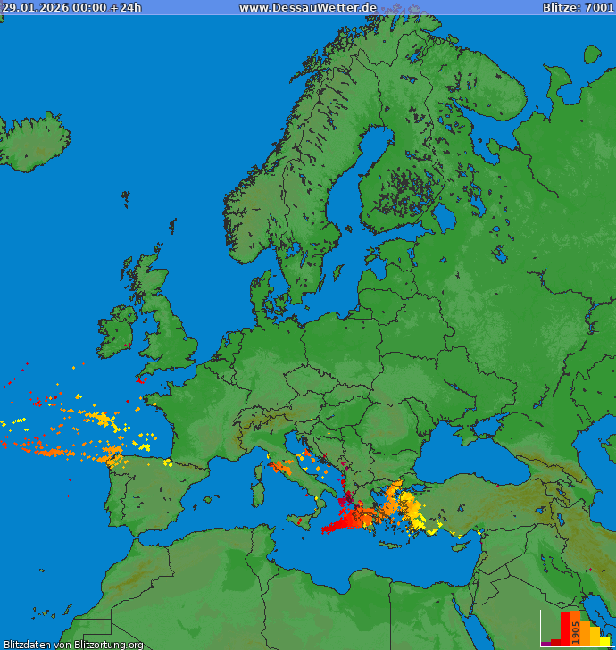Carte de la foudre Europe 29/01/2026