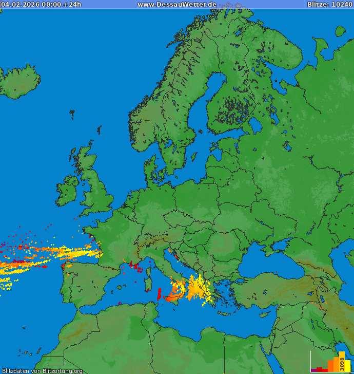 Carte de la foudre Europe 04/02/2026