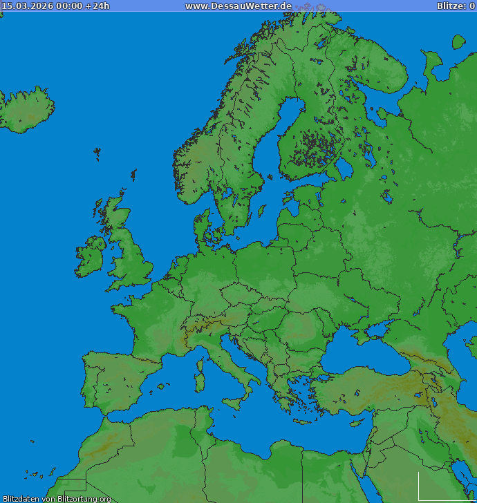 Lightning map Europe 2026-03-15