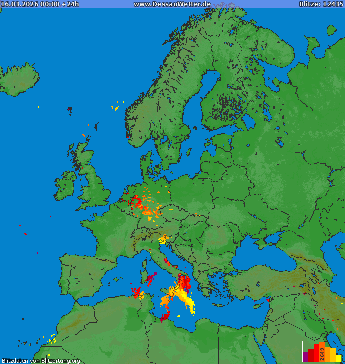 Carte de la foudre Europe 16/03/2026