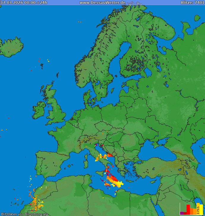 Lightning map Europe 2026-03-17
