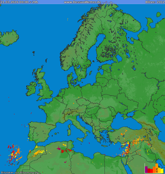 Mappa dei fulmini Europa 21.03.2026
