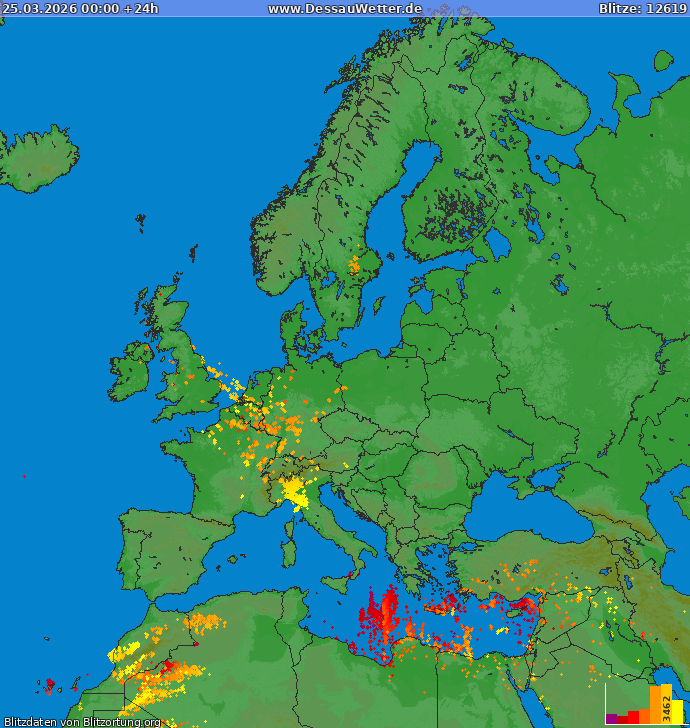 Blixtkarta Europa 2026-03-25