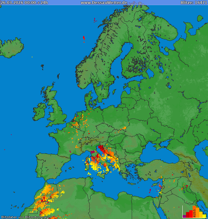 Carte de la foudre Europe 26/03/2026