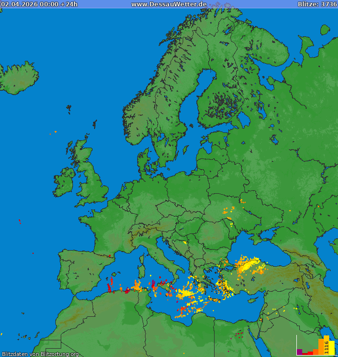 Mappa dei fulmini Europa 02.04.2026