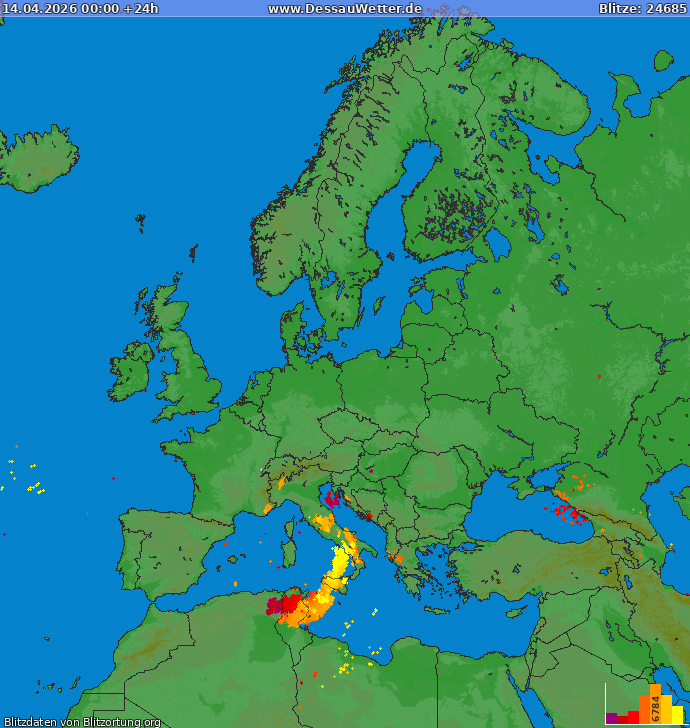 Lightning map Europe 2026-04-14