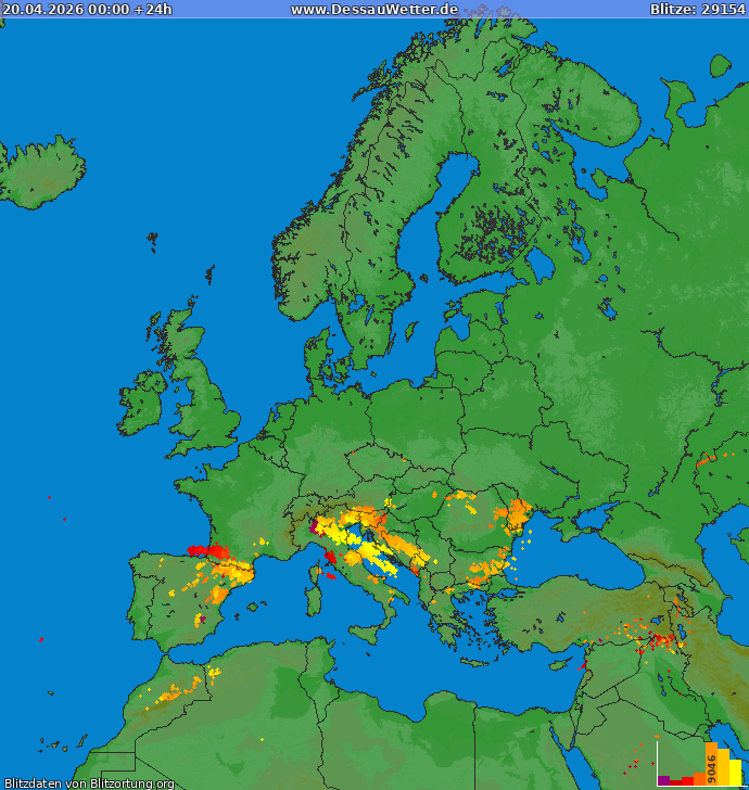 Carte de la foudre Europe 20/04/2026