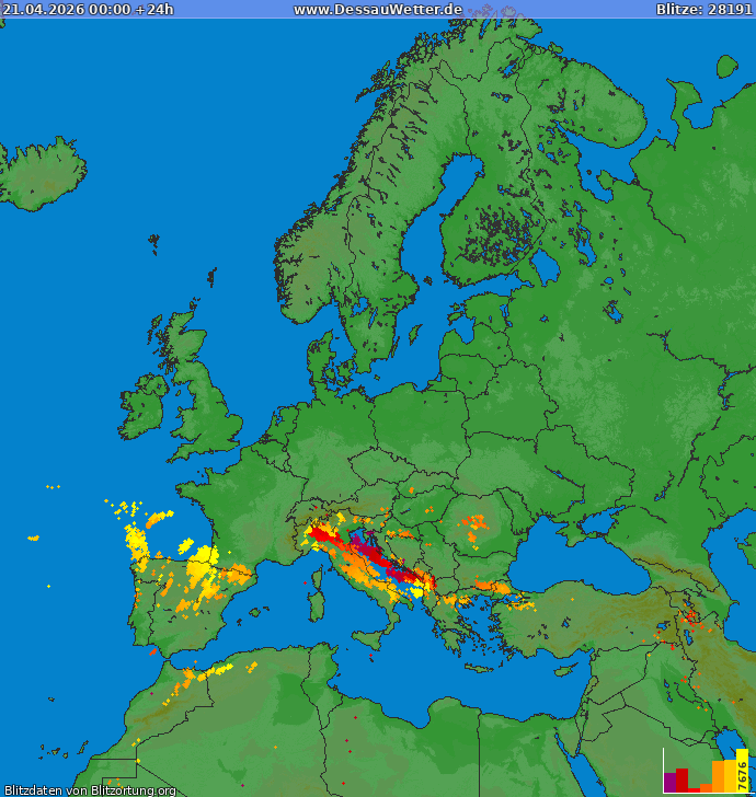 Carte de la foudre Europe 21/04/2026