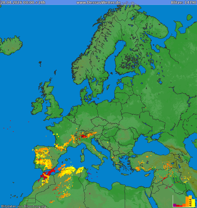 Mappa dei fulmini Europa 28.04.2026