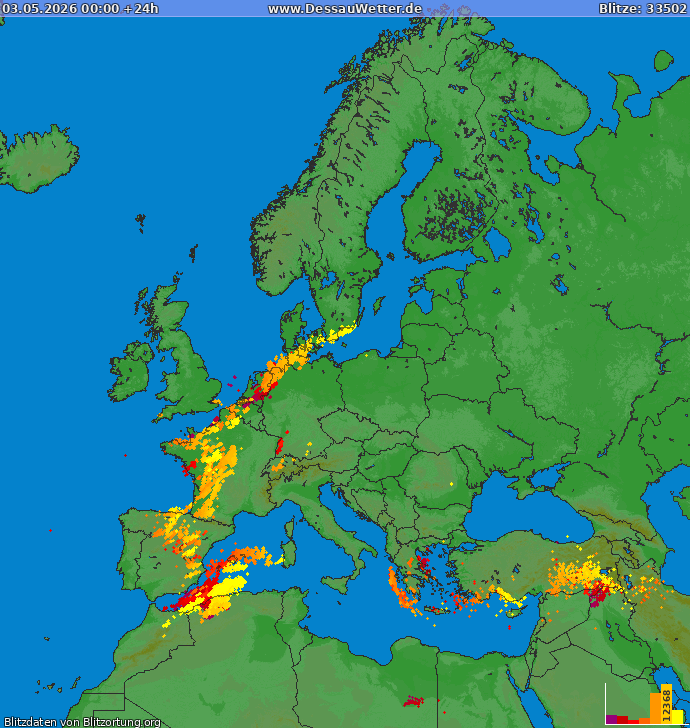 Mappa dei fulmini Europa 03.05.2026