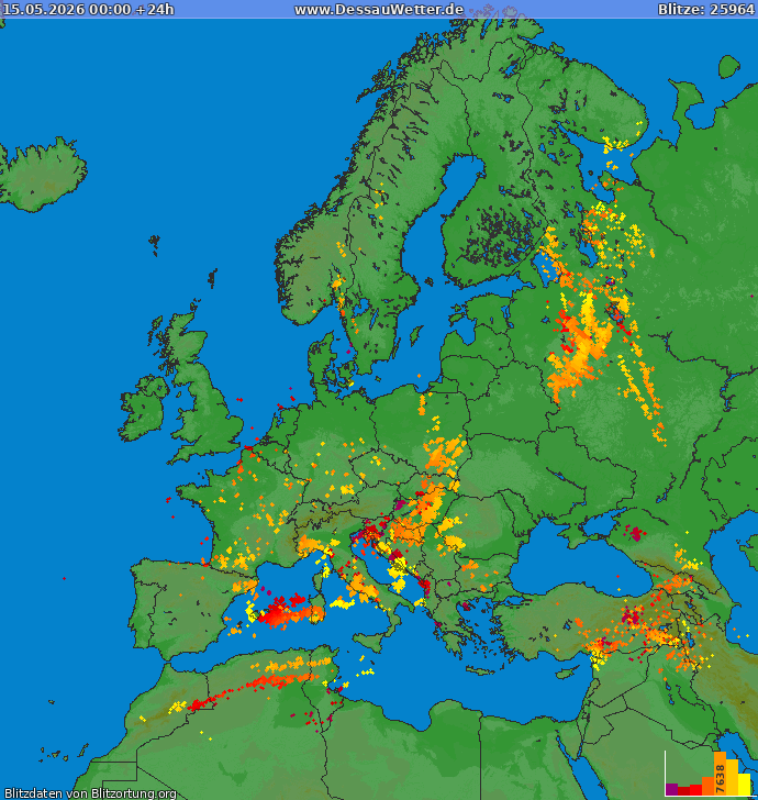 Lightning map Europe 2026-05-15