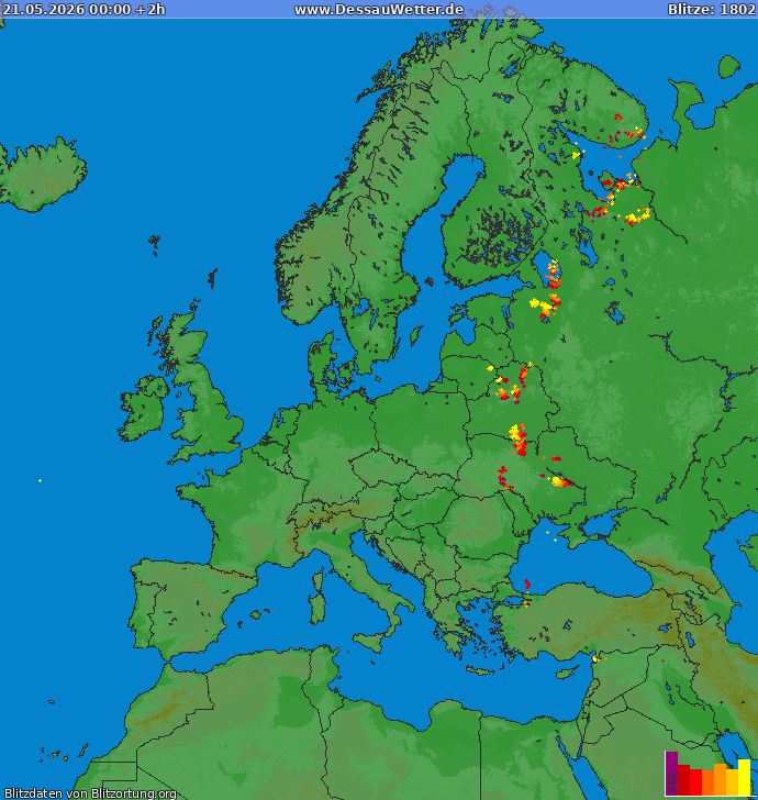 Bliksem kaart Europa 21.05.2026 (Animatie)