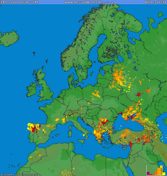 Bliksem kaart Europa 24.05.2026