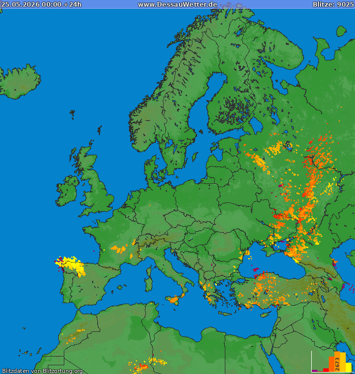 Mappa dei fulmini Europa 25.05.2026