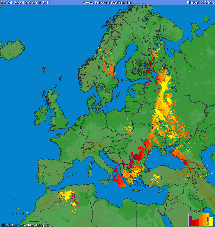 Lightning map Europe 2026-06-12