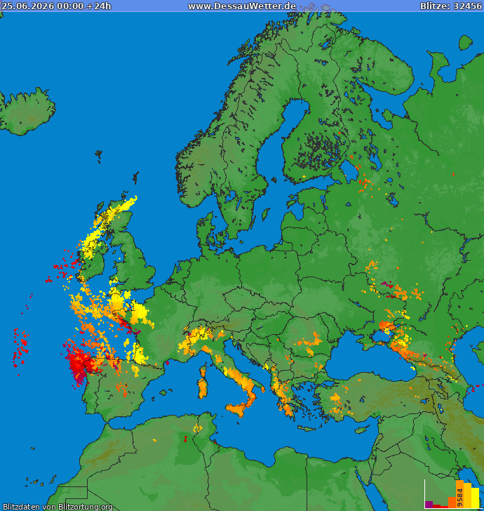 Carte de la foudre Europe 25/06/2026