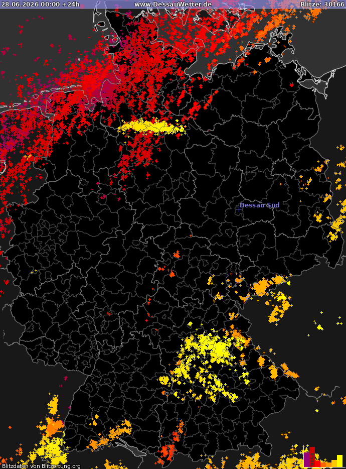Mappa dei fulmini Germania 28.06.2026