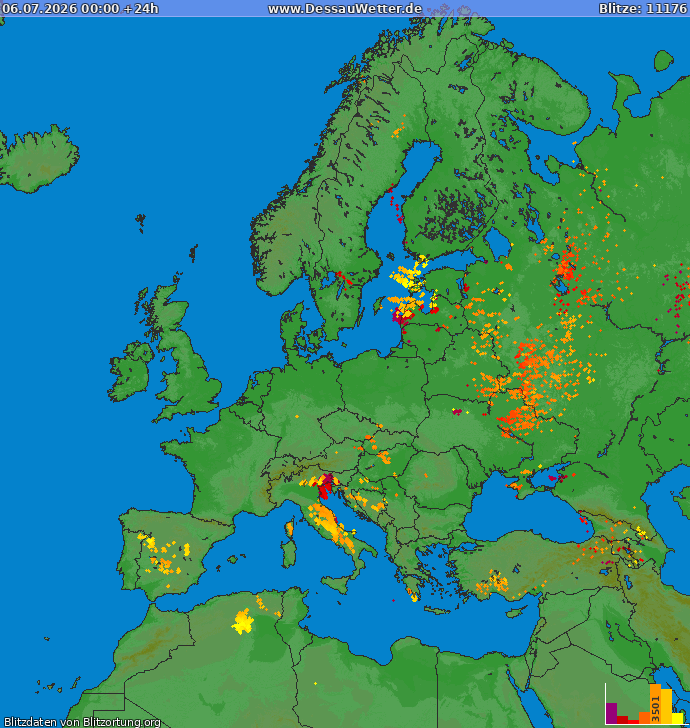 Mappa dei fulmini Europa 06.07.2026