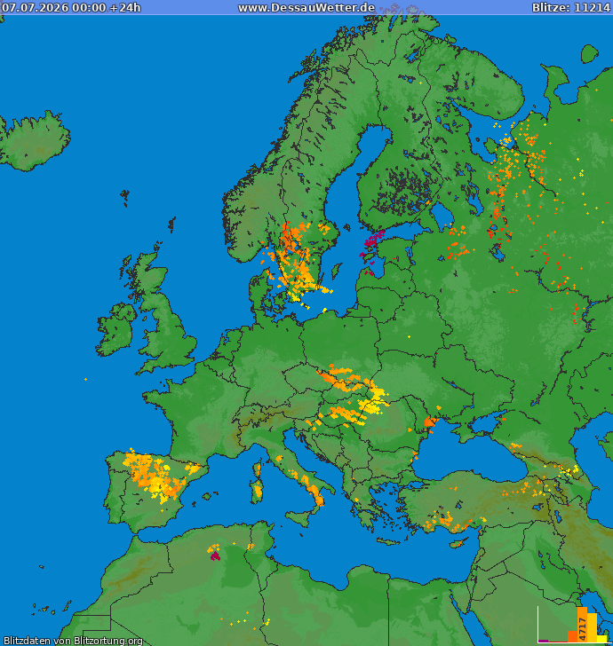 Bliksem kaart Europa 07.07.2026