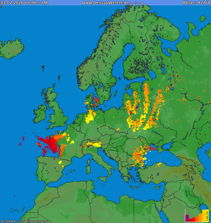 Mappa dei fulmini Europa 13.07.2026