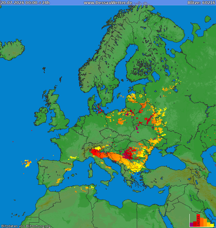 Lightning map Europe 2026-07-20