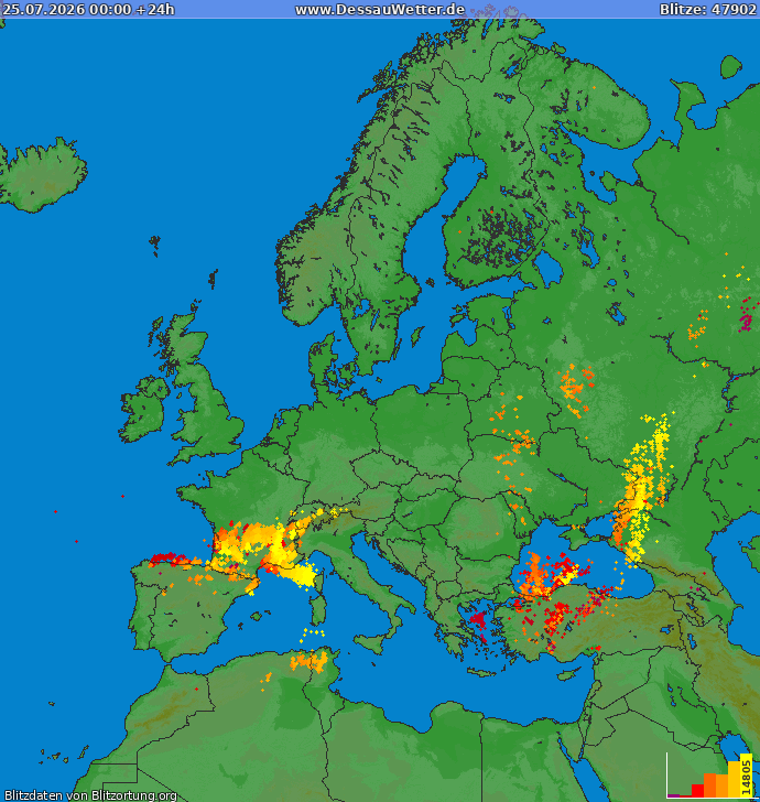 Carte de la foudre Europe 25/07/2026