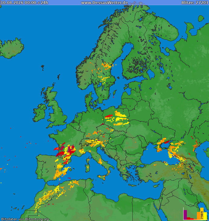 Carte de la foudre Europe 10/08/2026