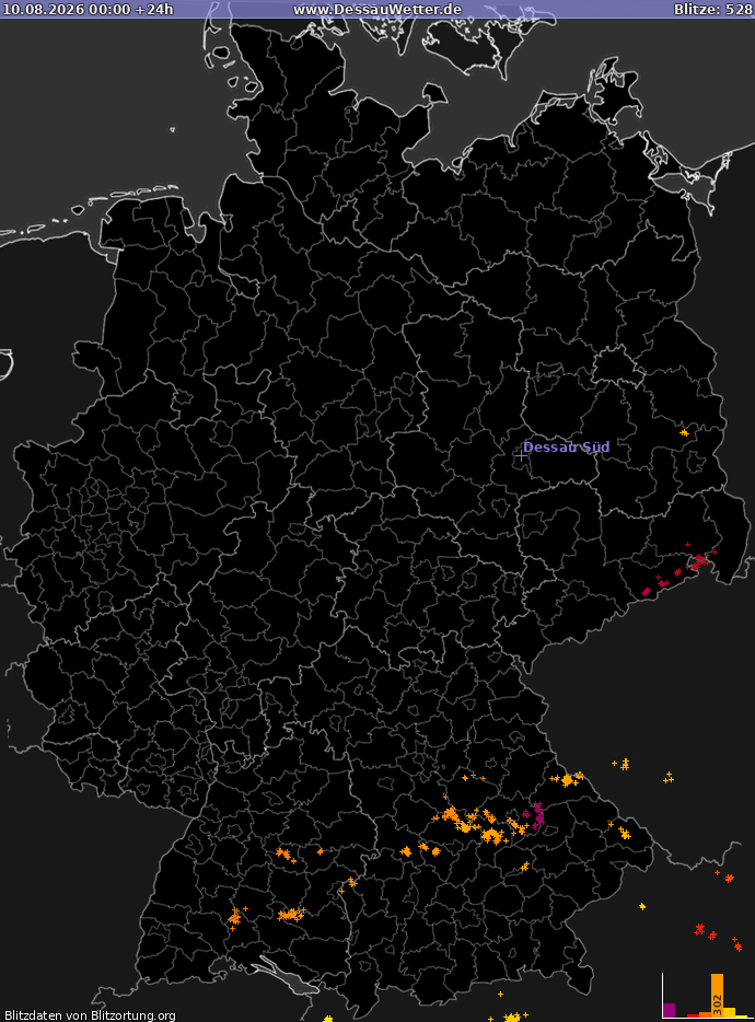 Bliksem kaart Duitsland 10.08.2026