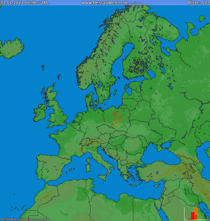 Lightning map Europe 2022-01-17