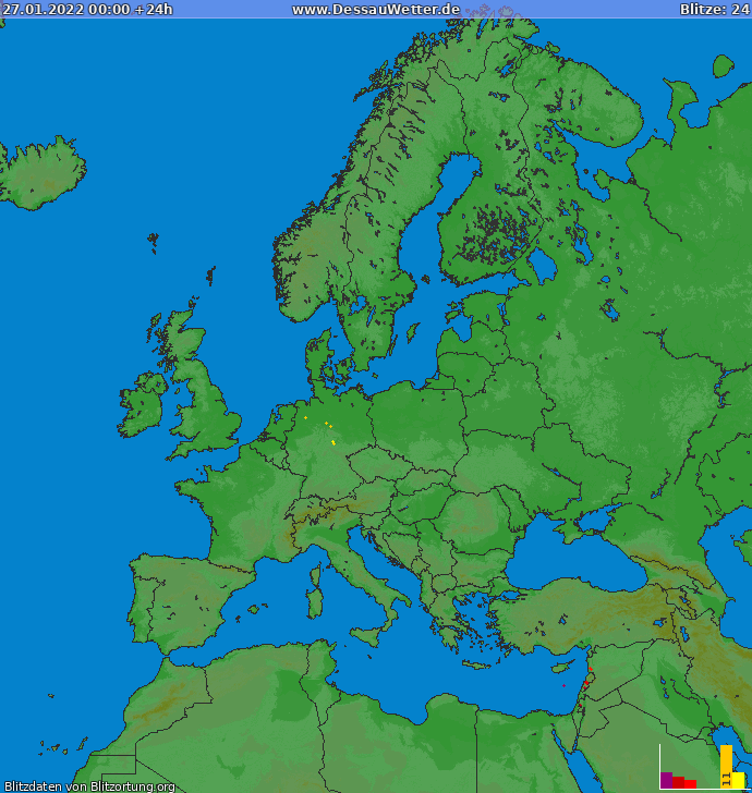 Bliksem kaart Europa 27.01.2022